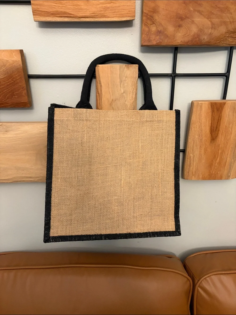 Cleaver and Cork Jute Tote Bag with Black Trim